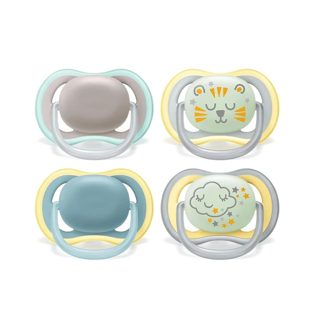 Philips Avent Ultra Air Schnuller 4er Pack, Leicht und Atmungsaktiv, Leuchten im Dunkeln, Modell SCF34943