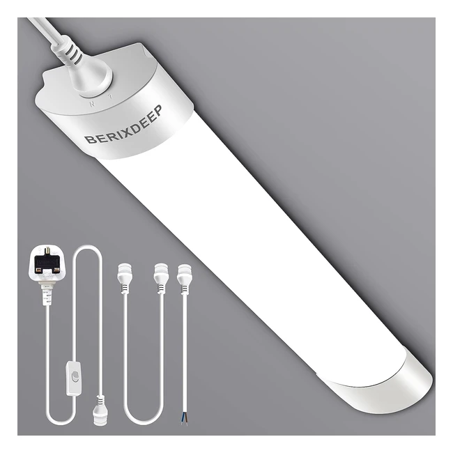 BerixDeep LED Batten Light 6500K Daylight Linkable - Energy Saving, Super Bright, Plug and Play