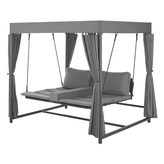 Juskys Garten Schaukelliege Kassandra - Outdoor Gartenliege mit Sonnendach und Vorhängen für 2 Personen - Grau