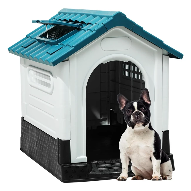 Yitahome Plastik Haustierhaus für drinnen und draußen, Katzenhaus mit erhöhtem Boden, Belüftungsgittern und Sonnendach, Blau, 683 x 57 x 66 cm