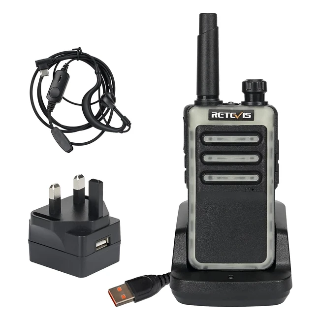 Retevis RB666 Walkie Talkie - Fast Charging, Rechargeable, LED Flashlight - Black