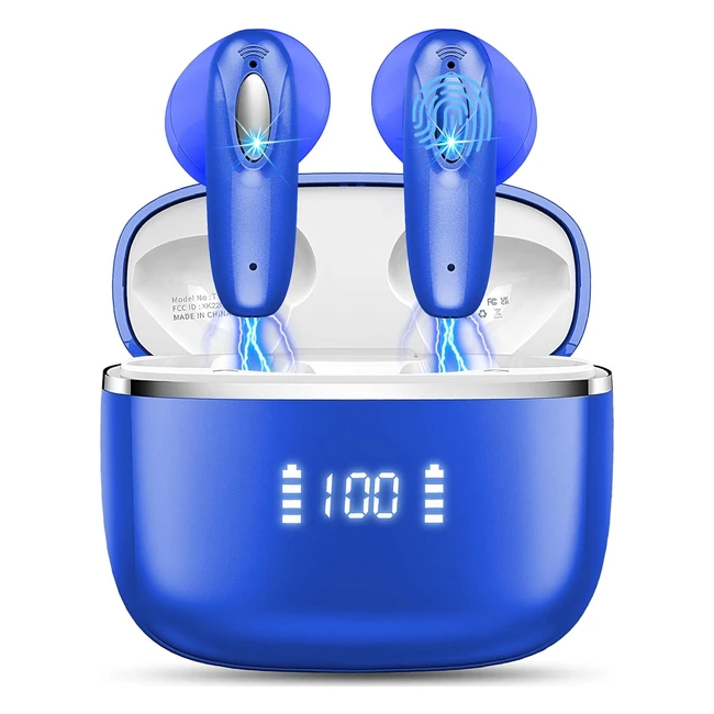 Nuovo Auricolari Bluetooth Cuffie Wireless Bluetooth con 4 ENC Cancellazione Rumore HD Mic Cuffie senza Fili con Doppio Display LED 40 Ore Auricolari Wireless Blu per AndroidiOS IP7 Impermeabili