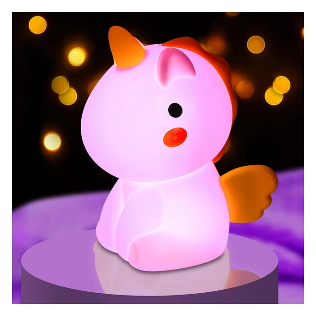 Lampada Unicorno per Bambini - Vicukten Luce Notturna Colorata, Ricaricabile, 7 Colori, Dimmerabile