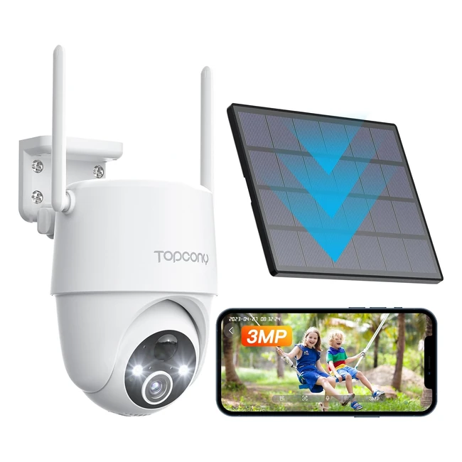 Cámara de vigilancia WiFi exterior Topcony 2K con panel solar y visión nocturna en color