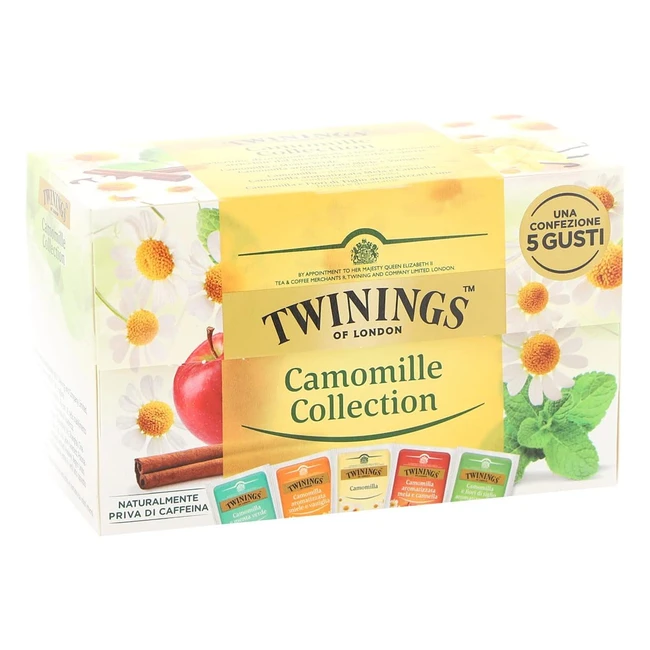 Twinings Infusi Camomilla Collection - Cinque Diverse Varietà di Camomilla - Gusti Assortiti - Scatola per Degustazione - Relax e Benessere - Confezione da 20 Filtri
