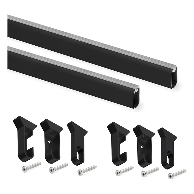 Emuca Wardrobe Hanging Rail Kit - 1150mm - Black - Aluminum & Plastic