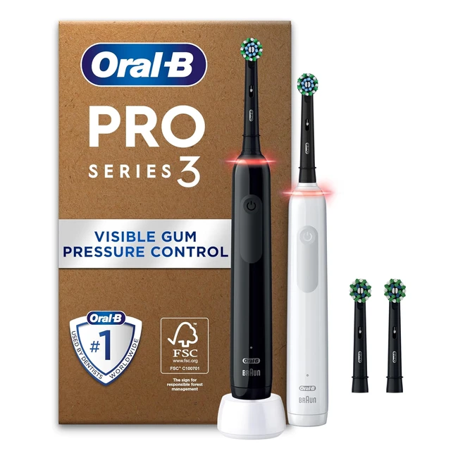 OralB Pro 3 Electric Toothbrushes for Adults - 2 Handles, 4 Toothbrush Heads, 3 Modes - Teeth Whitening - Valentine's Day Gifts for Him/Her