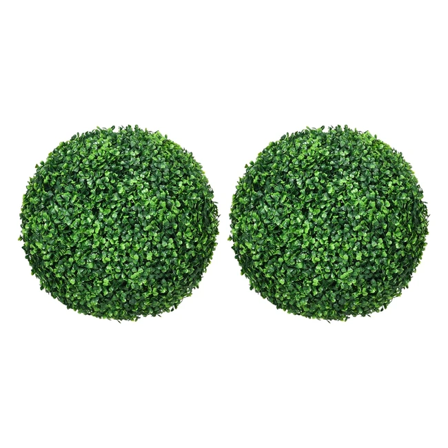 Homcom Buchsbaumkugel 2er Set Kunstpflanzen Zimmerpflanze UV-Schutz Deko Kunstbaum Indoor Outdoor Grün