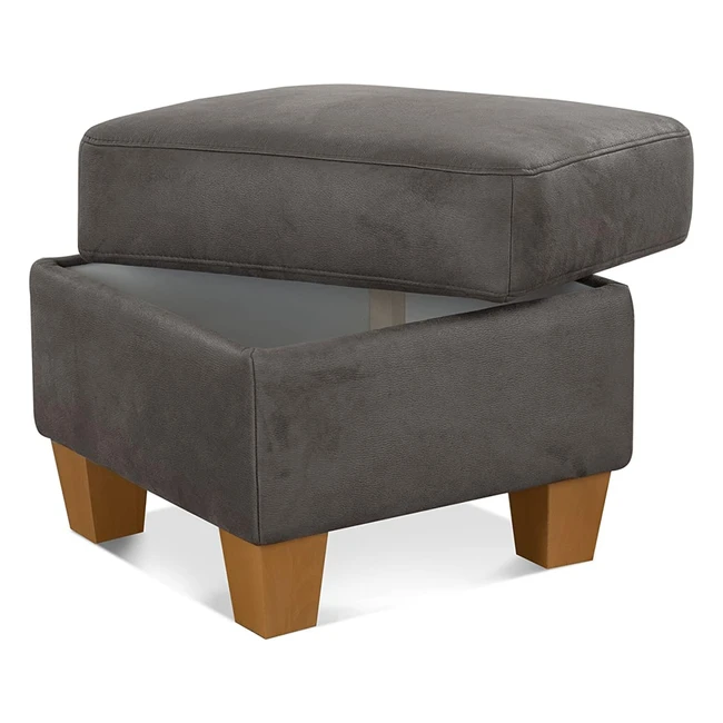 Cavadore Hocker Ammerland Stauraumhocker mit Holzfüßen 58x48x58 Wildlederoptik Grau