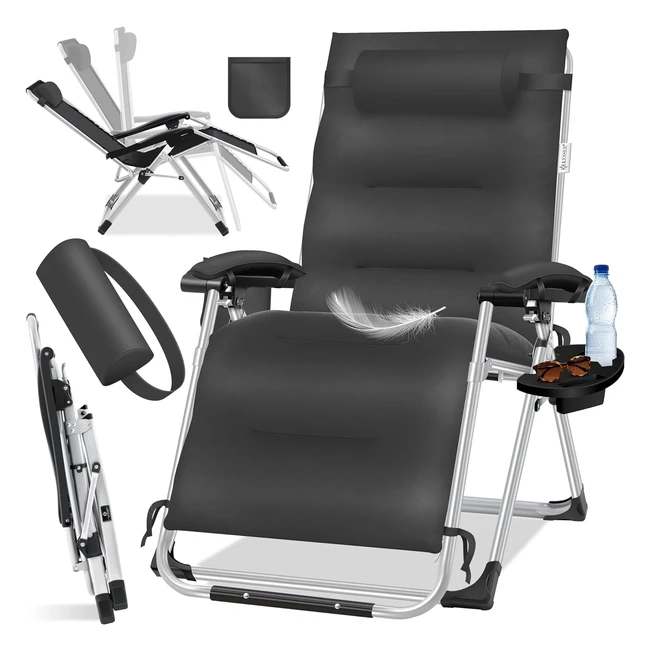 Kesser Sonnenliege XXL - Wettersfest & Belastbar bis 200kg - Ergonomisches Design - Inkl. Nackenkissen & Getränkehalter - Anthrazit
