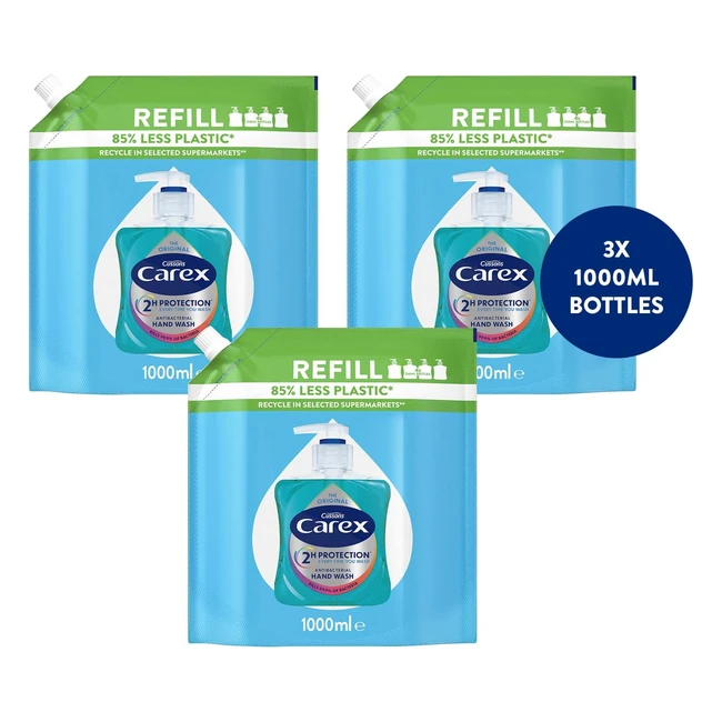 Carex 2 Hour Protection Antibacterial Hand Wash Refills - Pack of 3 x 1 Litre