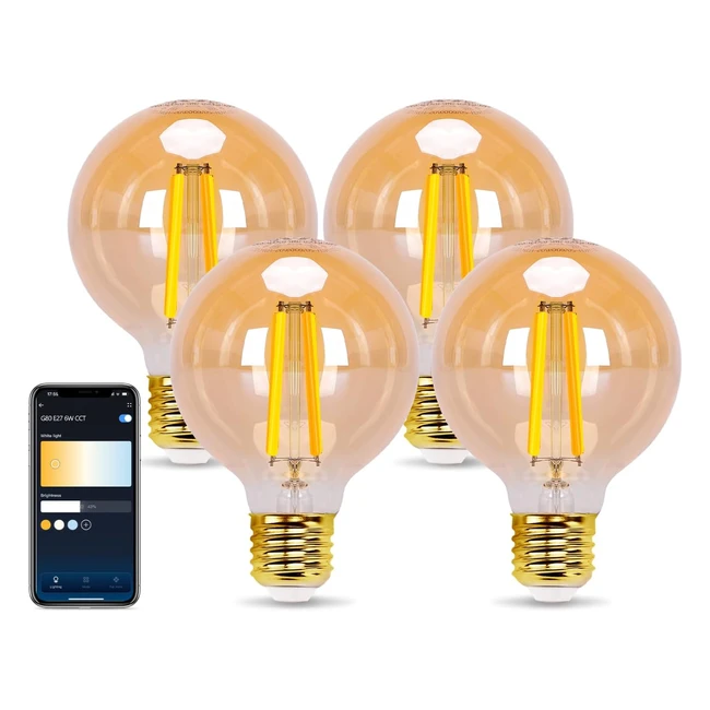 Aigostar Ampoule Connectée Alexa Vintage Filament E27 G80 6W Smart Bulb