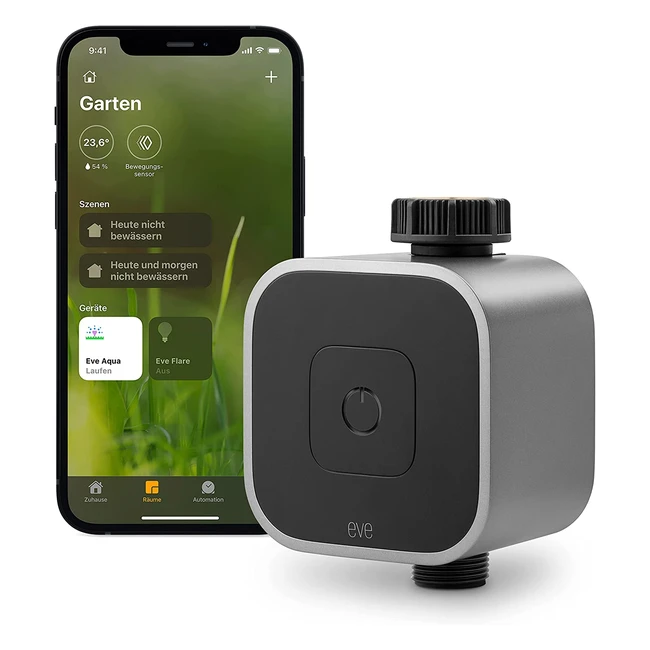 Eve Aqua Smart Bewässerungssteuerung via App oder Siri, automatische Bewässerungspläne, einfach zu bedienen, Fernzugriff, kein Bridge, Thread, HomeKit