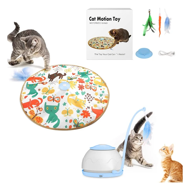 Tyasoleil Interactive Cat Toy - 2 in 1 Kitten Toy with 3 Feathers and Bell - Aut