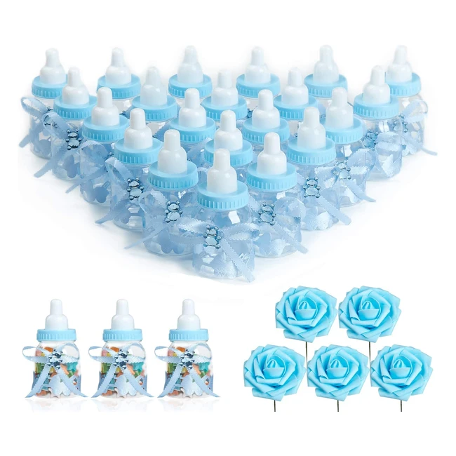 Nieting Baby Shower Feeding Bottle 24pcs with Artificial Roses  Candy Box - Blu