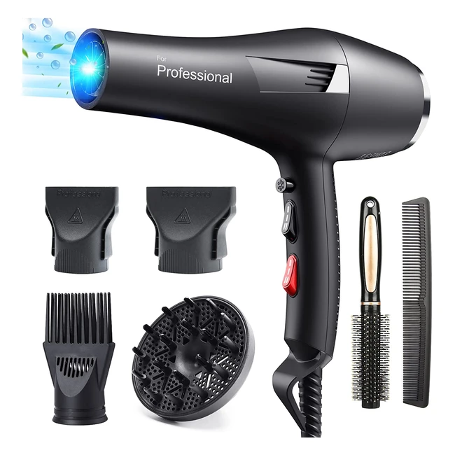 HappygooBlack Professional Hair Dryer 2400W AC Motor - Fast Drying Ionic Hairdry