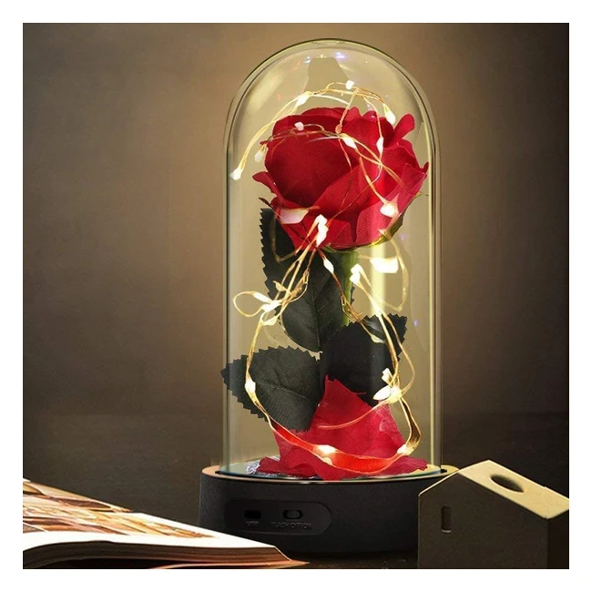 Enchanted Beauty and the Beast Rose Kit - Red Silk Rose with LED Light in Dome -