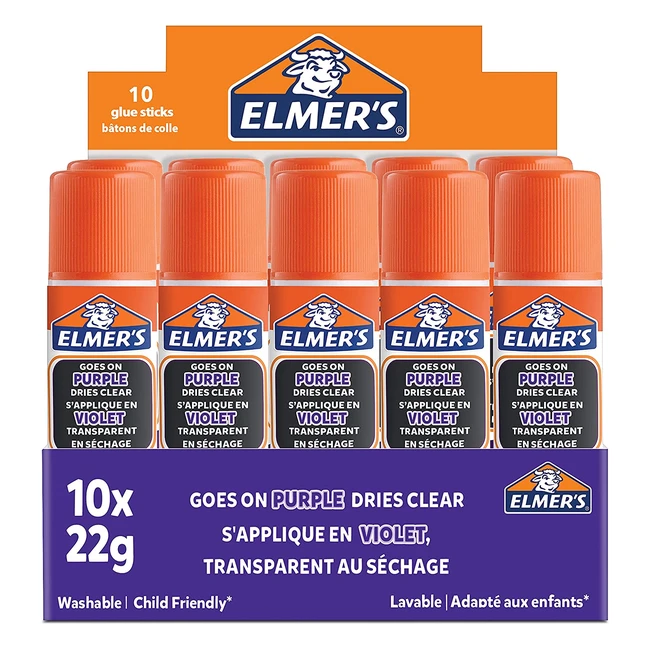 Elmers Disappearing Purple Glue Sticks - Dries Clear - Childfriendly - 10 Count