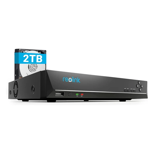 Videoregistratore cablato Reolink NVR POE 8 canali con 2TB HDD, registrazione 24/7, accesso locale e remoto, espandibile a 12TB