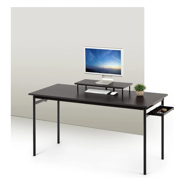 Zinus Tresa Desk - Black Metal with Storage and Monitor Stand Easy Assembly
