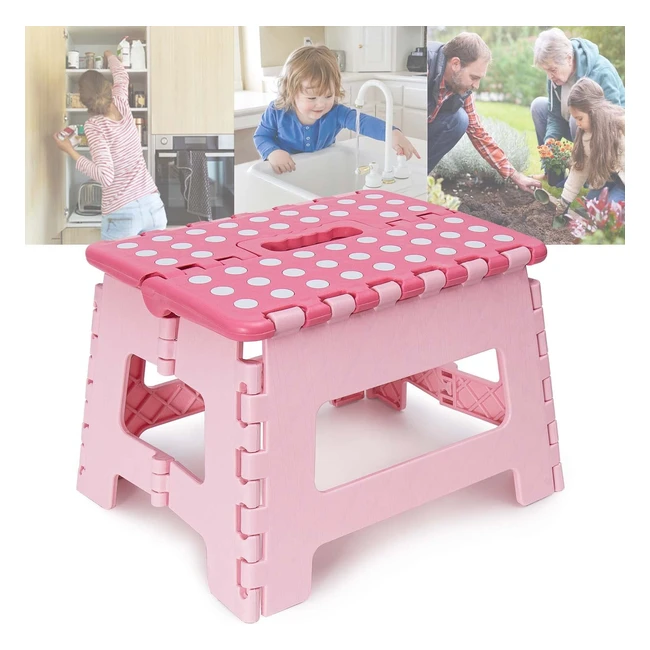 Sturdy Kids Folding Step Stool - Anti-Slip Foldable for Home  Outdoor Use - P