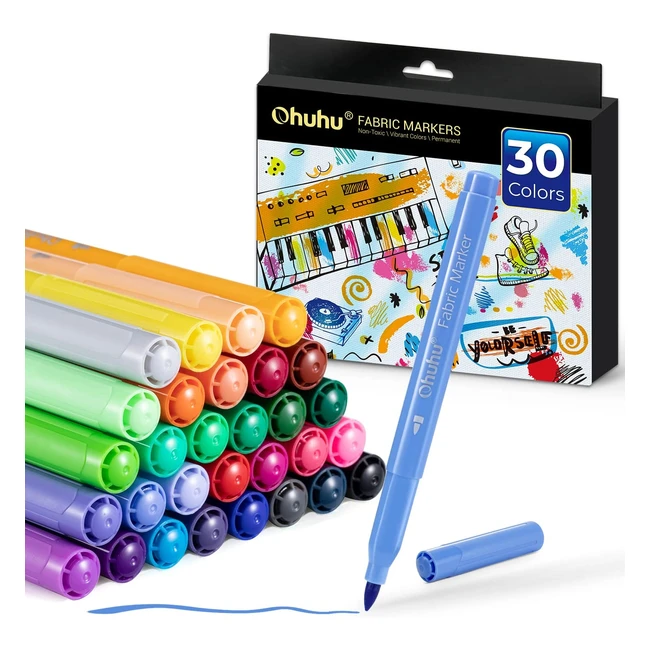 Ohuhu Fabric Marker Pens - 30 Vibrant Colors for Clothes DIY and More