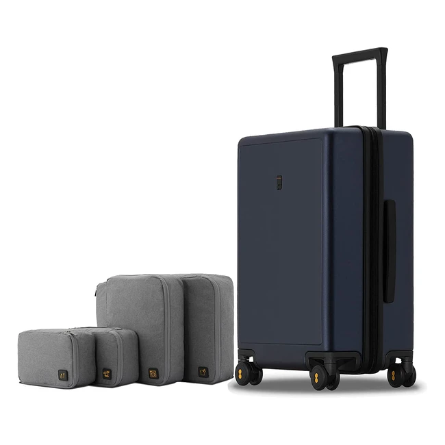 Level8 Lightweight Suitcase Carryon Hand Luggage - Elegant Matte Design, TSA Approved, 8 Spinner Wheels - Dark Blue