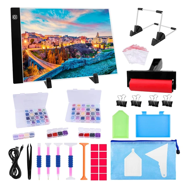 A4 LED Light Pad for Diamond Painting Kit - Full/Partial Drill 5D Art Project - Complete Accessories Set