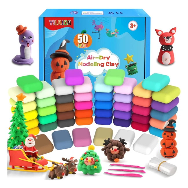 50 Colors Air Dry Clay Set with Tools - Safe  Non-Toxic Modelling Clay for Kids