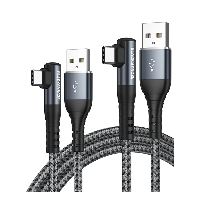 Blacksyncze USB C Cable 2Pack 2M Fast Charging 90 Degree Type C Charger Cable fo
