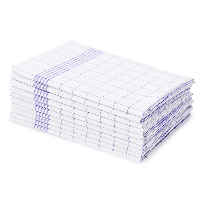 Amago Pack of 10 100% Cotton Tea Towels - Blue, 50x70cm, Super Absorbent
