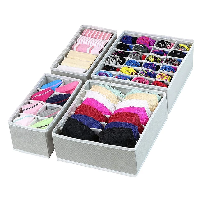 4-Piece Underwear Drawer Organizer Set - Fabric Storage Boxes for Clothes Bras