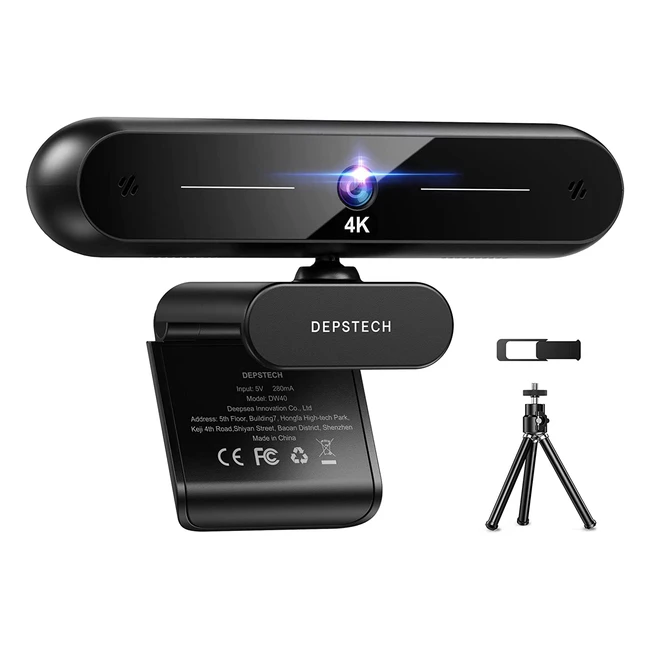 Depstech 4K Webcam with Dual Microphone, Autofocus, Privacy Cover, and Tripod - HD Webcam for PC with Sony Sensor - Perfect for Video Calls, Live Streaming, and Online Conferences