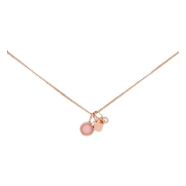 Fossil Womens Necklace - Rose Gold Stainless Steel with Heart Quartz and Glit