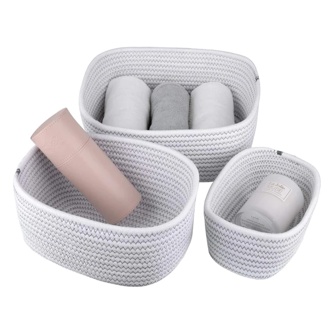 La Jolie Muse Cotton Rope Storage Basket Set of 3 - White Zig Zag Pattern - Vers