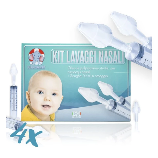Clean Wash Kit per Lavaggio Nasale - 4 Olive e 2 Siringhe - Dispositivo Medico C