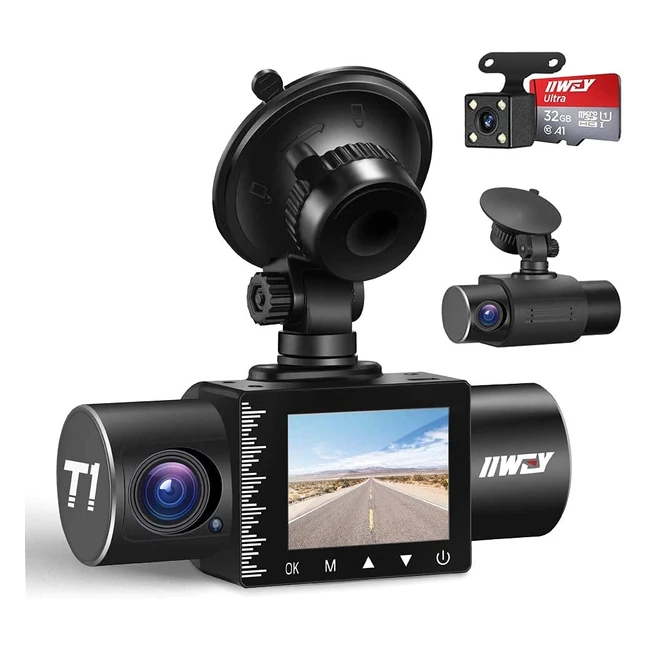iiwey 3-Channel Dash Cam with IR Night Vision 1080p Full HD Video Motion Detec