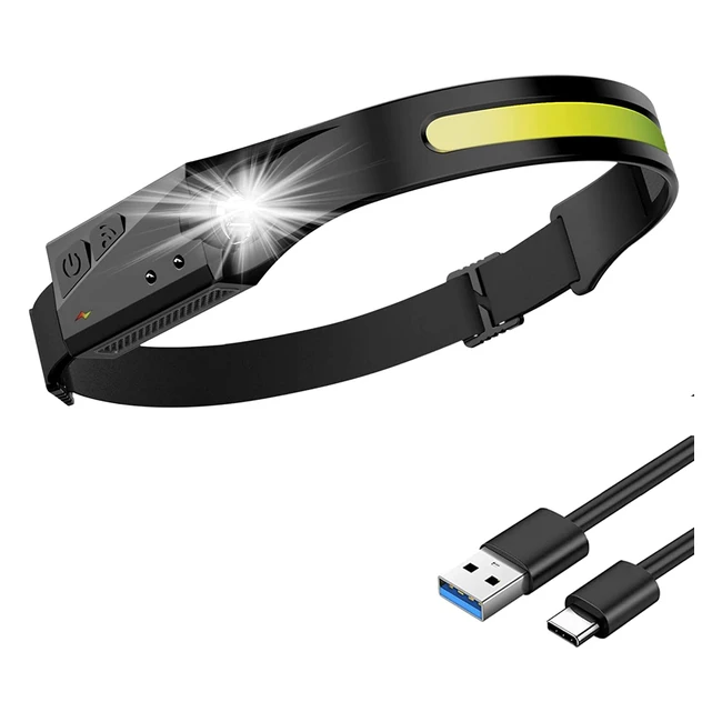 Longyifa Rechargeable LED Head Torch - Motion Sensor Water-resistant Lightweig