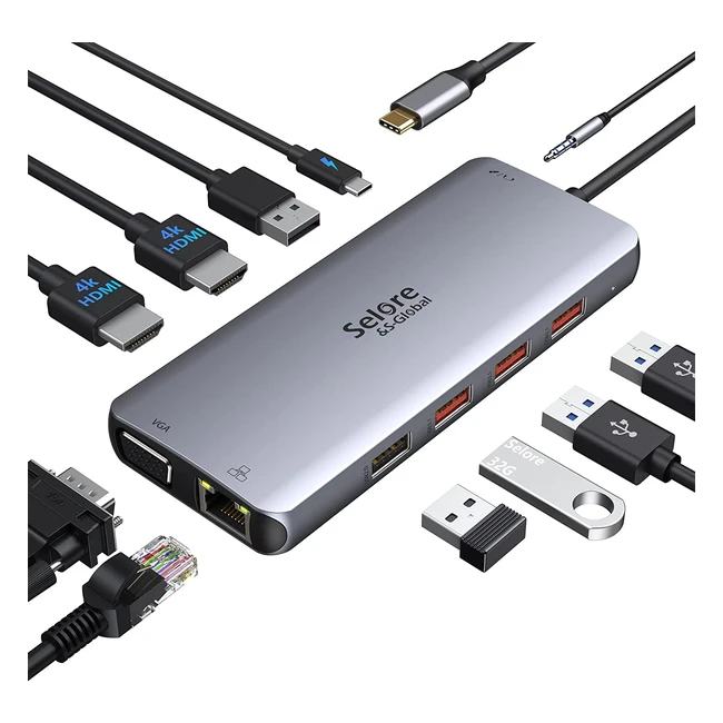 USB C Docking Station Dual HDMI 11 in 1 Hub for MacBook Dell Surface - Multiport