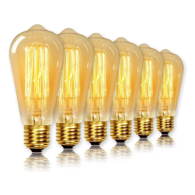 Vintage ST64 Light Bulbs - 6 Pack Dimmable Warm White Squirrel Cage Filament