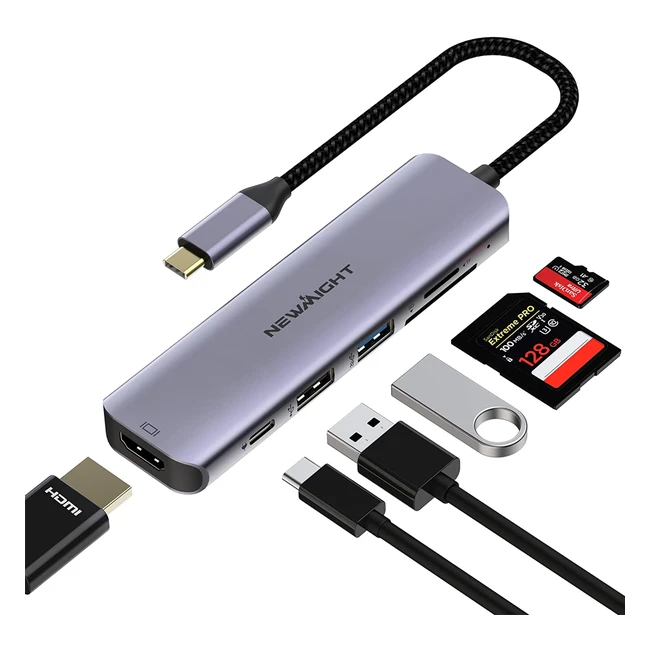 Newmight 6-in-1 USB C Hub with 100W Power Delivery, HDMI 4K30Hz, USB 3.0, SD/TF Card Reader for MacBook and Type C Devices