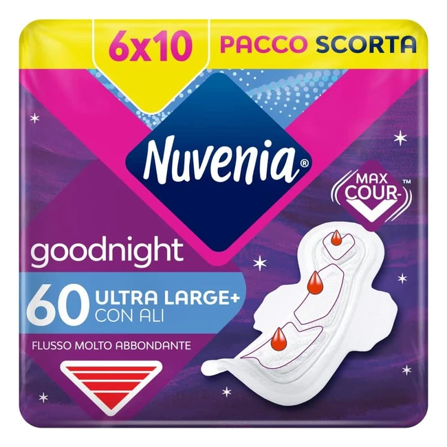 Nuvenia Ultra Notte Ali 60 - Assorbenti con Tecnologia Courv - 6 Confezioni da 10