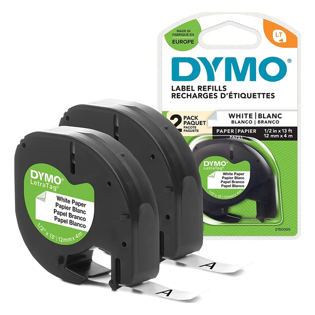 Dymo LetraTag - Etichette autoadesive 12mm x 4m 2 pezzi stampa nera su bianco