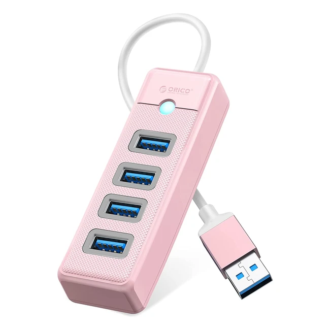 Hub USB 3.0 Orico 4 porte per laptop con cavo da 0.15m - Trasferimento dati veloce e compatibile con Mac OS 10x e Linux - Rosa
