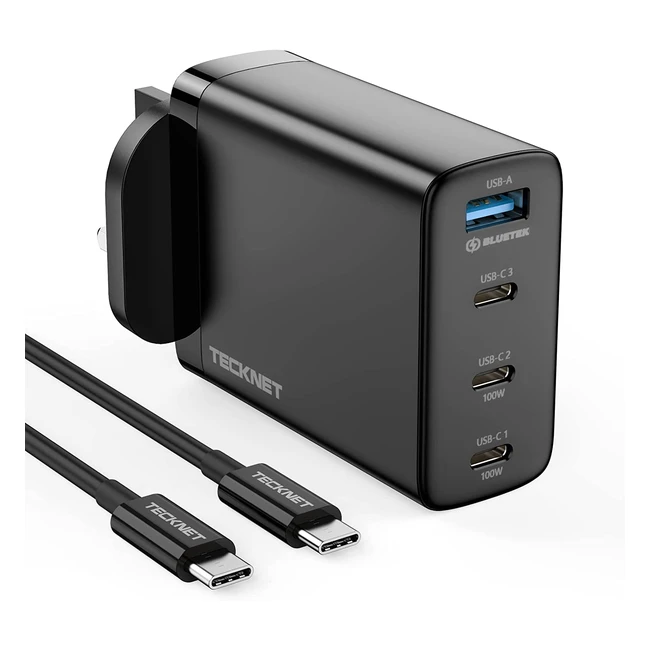 Tecknet USB C Charger Plug 100W 4-Port GAN Type C PD PPS Fast Charger for MacBoo