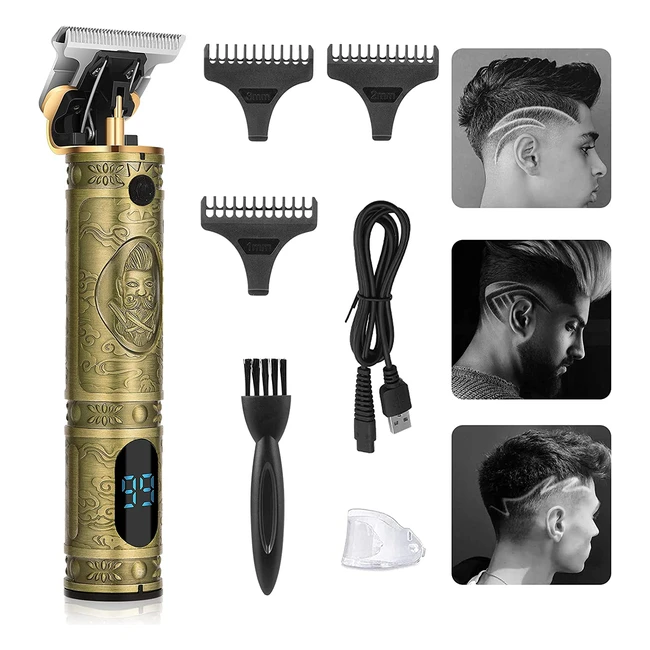 Professional Cordless Hair Clippers for Men - Zero Gapped T-Blade Trimmer with 3
