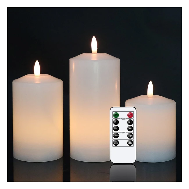 Eldnacele White Flameless Pillar Candle with Remote Timer Real Wax 3D Wick Ba