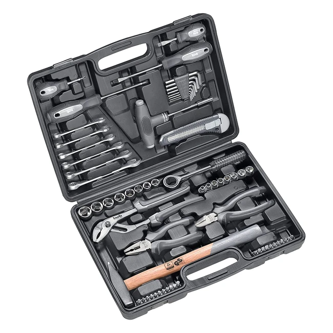 kwb DIY Set: 63-teiliger Werkzeugkoffer inkl. Umschaltknarre, Steckschlüssel, Gabelringschlüssel, Sechskantstiftschlüssel und Bitsatz