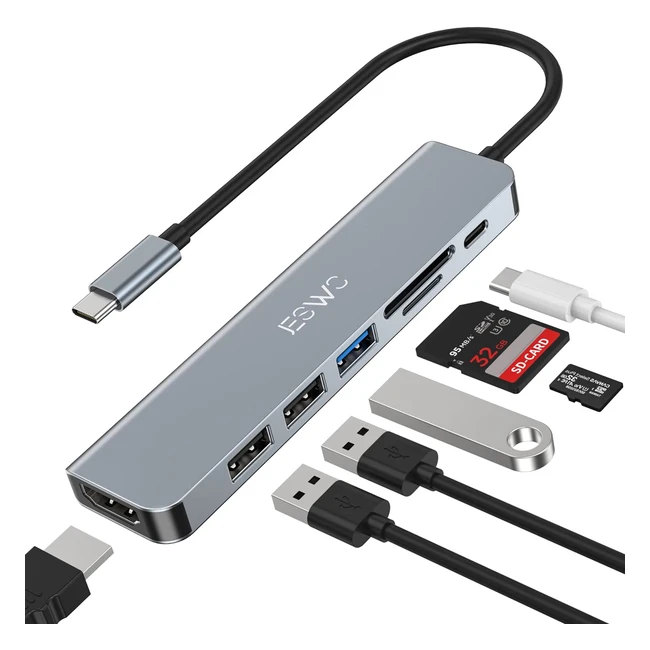 Jeswo Hub USB C 7 in 1 - Adattatore Alluminio con HDMI 4K USB 30 Lettore Sche