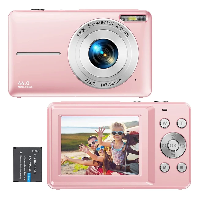 Compact Digital Camera 1080p FHD 44MP with 16x Zoom and LCD Screen - Ideal for V